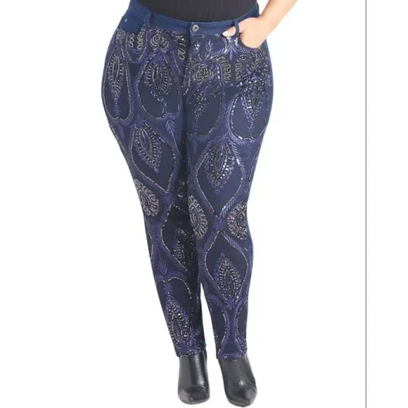 Venus NEW TAGS Embellished Mid Rise Skinny Jeans Size 24 Womens Plus - Picture 1 of 12